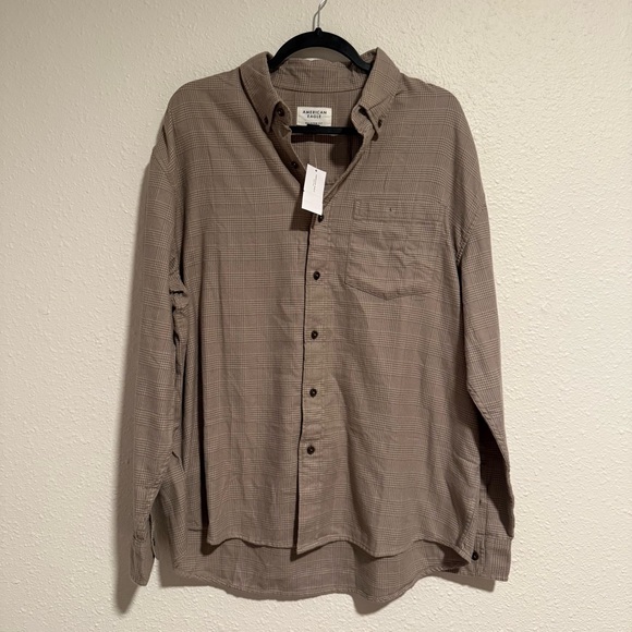 American Eagle Outfitters Men's Taupe Plaid Shirt - Picture 1 of 12